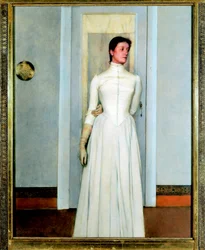 "Retrato de Marguerite Khnopff" irmã da artista - Pintura de Fernand Khnopff (1858-1921)