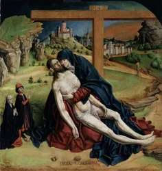 Vierge de pitie - (Pieta) Peinture de Fernando Gallego (verso 1440-1507) 1470 Dim. 1,25x1,09 m Madrid, Museu do Prado