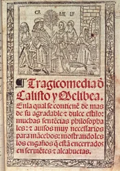 Miniatura em pergaminho na capa da Celestina ou Tragicomedia de Calisto y Melibea, manuscrito espanhol de Fernando de Rojas (1465-1541), publicado em 1531
