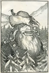 Fábulas: o gigante. Ilustração de Filiberto Scarpelli para "A Montanha de Cristal" de uma coleção de fábulas dos irmãos Grimm (Jacob e Wilhelm).