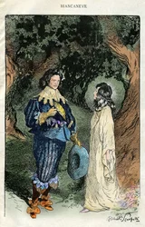 Ilustração de Filiberto Scarpelli (1870-1933) para a fábula "" Biancaneve "" (Branca de Neve) de uma coleção de fábulas dos Irmãos Grimm "" Branca de Neve e Outros Contos "" aproximadamente 1920.