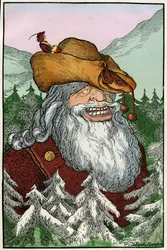 Ilustração de Filiberto Scarpelli (1870-1933) para a fábula "" La montagna di cristallo "" (A montanha de cristal) de uma coleção de fábulas dos irmãos Grimm "Branca de Neve e outros contos"" aproximadamente 1920.