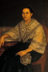 Retrato, de, um, mulher, em, tradicional, filipino, traje