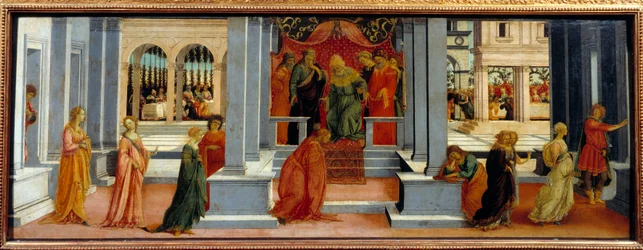 Ester escolhida pelo rei Assuero Ester, prima e filha adotiva de Judeen Mardochee (ou Mordekhai ou Mordecai) é escolhida pelo rei Assuero (Xerxes I) como rainha da Pérsia por causa de sua beleza em Susa. Pintura de Filipino Lippi (1457-1504) 1480 Sol. 0,47