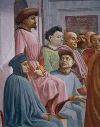 Milagre de Teófilo, detalhe de A Criação do Filho de Teófilo, por Tommaso Masaccio, fresco