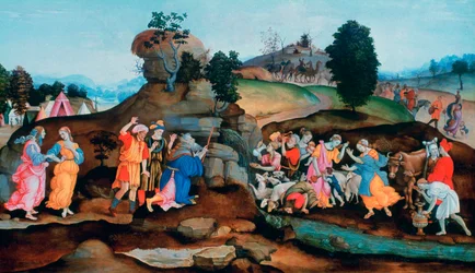 Moisés traz água para fora da rocha, c1500