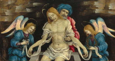 Pietà (O Cristo Morto lamentado por Nicodemos e dois anjos), c. 1500 (óleo e possivelmente têmpera no painel)