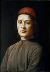 Retrato de um jovem de chapéu vermelho Pintura de Filipino Lippi (1457-1504) Século XV Florença, Galleria degli Uffizi (Escritórios)
