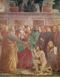 A Ressurreição de Teófilo, filho do rei de Antioquia, pormenor de São Pedro e Teófilo, c. 1425-27, concluído em 1484-85 (pormenor de 63302)