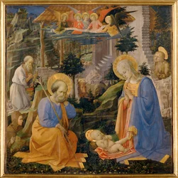 Adoração do Menino, com Santo Hilarion e anjos
anjos ... (têmpera sobre madeira)