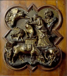 O sacrifício de Isaac. Bas relief realizado por Filippo Brunelleschi (1377-1446)