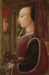 Retrato de uma mulher com um homem em um casement, ca. 1440