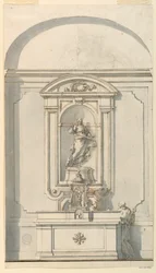 Desenho, Altar com Tabernáculo e Dois Sacerdotes em Conversa, 1750-75