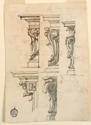 Desenho, Cinco motivos de cantos, ca. 1750