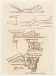 Desenho, Estudos para entablamentos e frontão, ca. 1770