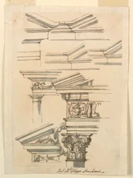 Desenho, Estudos para entablamentos e frontão, ca. 1770