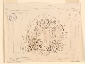Desenho, Tábua com o brasão de armas do Papa Bento XIV com concha como fundo, 1740-58