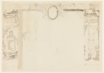 Desenho, Projeto inacabado para uma folha memorial referente à construção de uma fábrica papal (Magazins de Annona), 1760-69