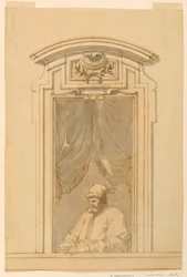Desenho, Caixa de janela e metade de uma figura de um turco, 1750-70