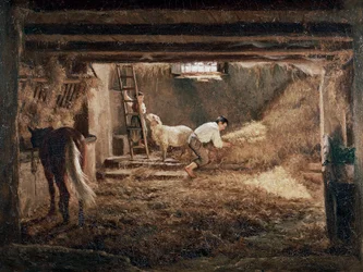 Vista do interior de um estábulo "", Pintura de Filippo Palizzi (1818-1899)