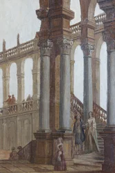 Pintura arquitectónica, óleo sobre madeira, persianas do salão, apartamento da rainha, residência de caça, de Filippo Juvarra (1678-1736), Stupinigi, Piemonte, Itália
