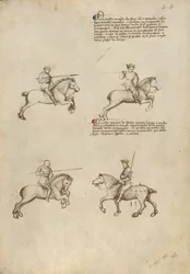 Combate equestre com lança e espada