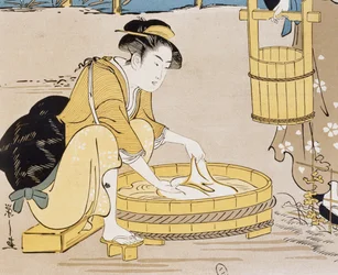Mulheres lavando no rio, capa de Firmin Gillot (1819-1872), Le Japon Artistique (Arte Japonesa), documentos de arte e indústria recolhidos por Siegfried Bing (1838-1905), publicação mensal Julho 1889, França