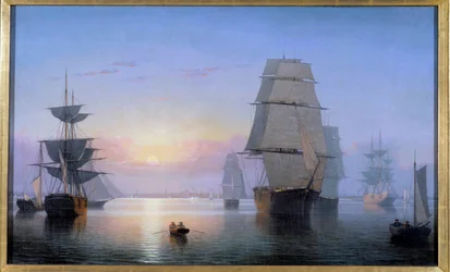 Porto de Boston ao sol poente em 1850 Pintura Fitz Hugh Lane (1804-1865) 1850 Coleção particular