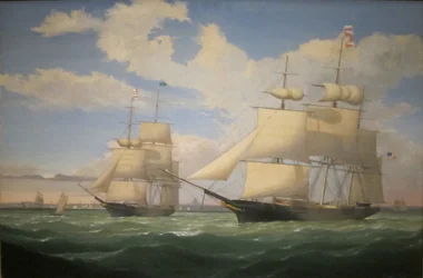 Os navios "Winged Arrow" e "Southern Cross" no porto de Boston