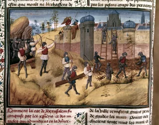 CRUSADAS: "Os cruzados escalando as muralhas de Jerusalém". De "Histoire des Cr...