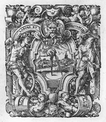 Marca de impressão de Christophe Plantins, ilustração de obras de Tácito, 1607