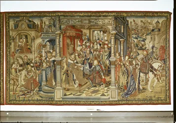 Os filhos de Davi, Amnon e Absalão, declaram guerra um ao outro, tapeçaria de Davi e Bate-Seba, c.1510-15