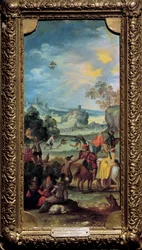 Caça ao Falcão Cena de caça e descanso no campo. Pintura da Escola Flamenga. O início do século XVII. Dijon, Museu de Belas Artes.