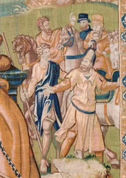 Tapeçaria flamenga. É oferecida uma coroa a Alexander. Atelier de Oudenaarde. 384x316cm. Inv (83024)-5 / 00009. Século XVII.