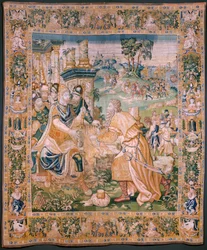 Tapeçaria flamenga. É oferecida uma coroa a Alexander. Atelier de Oudenaarde. 384x316cm. Inv (83024)-5 / 00009. Século XVII.