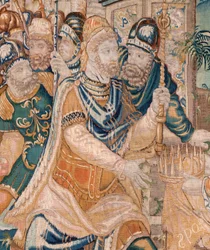 Tapeçaria flamenga. É oferecida uma coroa a Alexander. Atelier de Oudenaarde. 384x316cm. Inv (83024)-5 / 00009. Século XVII.