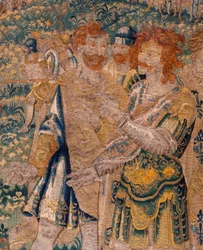 Tapeçaria flamenga. Hasdrubal, irmão de Aníbal, feito prisioneiro pelos romanos. Atelier de Oudenaarde. 347x407cm. Inv 00005.
