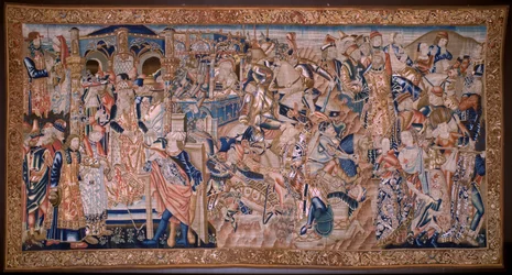 tapeçaria flamenga. Passando o Mar Vermelho (Paso del Mar Rojo). 1490.