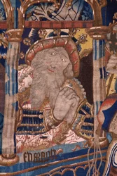 Tapeçaria flamenga. Passagem do Mar Vermelho (Paso del Mar Rojo). Ca 1490. Detalhe.