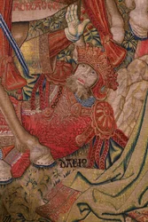 Tapeçaria flamenga. Série Moralidades: A virtude das honras (De deugd van de Honores, La Virtud de los Honores). Ca 1520. Detalhe