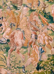 Tapeçaria flamenga. Série: O Livro de Judite. Banquete de Holofernes (El banquete de Holofernes). Sexta tapeçaria da série. Fabrico: Holanda, Bruxelas(?). Segunda metade do século XVI. Tecido: Lã. Localização: Igreja de São Nicolau de Bari (m