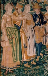 tapeçaria flamenga. O jogo do ganso. Atelier de Oudenaarde. 341x395cm. Inv (83058)-7 / 0008. Século XVII.