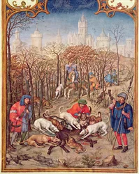 Fol.12v O Mês de Dezembro: Caçando Javali, do Breviarium Grimani, c.1515
