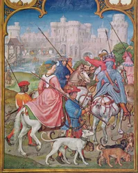 Fol.8v Mês de agosto: Deixando para a caça, do Breviarium Grimani, c.1515