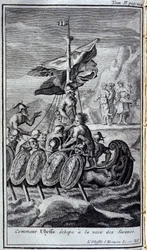 Como Ulisses escapou à voz da sirene. Ilustração para o livro XII da Odisseia de Homero, na Odisseia, publicado em Amsterdã em 1731, Coleção privee Milan.