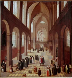 Vista interna da igreja Pintura da escola flamenga do século XVII Madrid, Musee Lazaro Galdiano