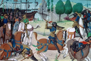 Ms 5089-90 A Batalha de Hastings, 14 de outubro de 1066, de Chronique des Empereurs por David Aubert
