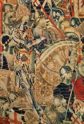 Museu Paroquial de tapeçarias (Museo Parroquial de Tapices de Pastrana). Tapeçaria flamenga. Cercadura de Arcila (El cerco de Arcila, De omsingeling van Arzila). Série Conquistas do rei Afonso I de Portugal (Conquistas de Alfonso V de Portugal). Tournai.