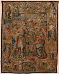 Museu Paroquial de tapeçarias (Museo Parroquial de Tapices de Pastrana). Tapeçaria flamenga. O jovem Alexandre ao seu pai Filip (El joven Alejandro ante su padre Filipo). Bruxelas. Século XVI. 328x407cm.