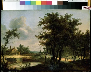 ""Paisagem do campo holandês"" (Paisagem Holandesa). Pintura anônima da escola holandesa do século XVII. Museu de Arte Mikhail Kroshitsky, Sevastopol (Sevastopol) Ucrânia